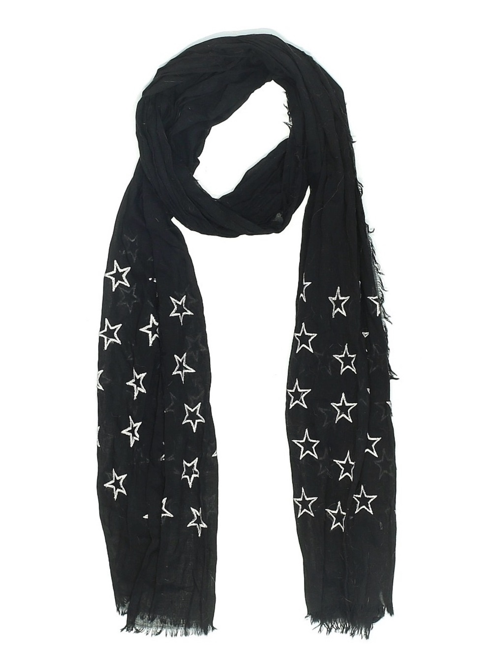 Black scarf white Star pattern Embroidered Scarf - 100% cotton